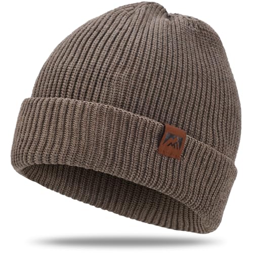 BARFULKER Beanie Mütze Damen Herren, Winter Warm Strickmütze Wintermützen Thermo Laufmützen Dehnbare Weiche Wollmütze mit Bündchen und Dickem Warmem Futter Geschenk Unisex,Khaki von BARFULKER
