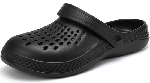 BARFULKER Clogs Herren Pantoletten Sommer Leicht Hausschuhe Atmungsaktiv Gartenschuhe rutschfest Weiche Strand Slippers Sandalen,(Schwarz,42/43 EU) von BARFULKER
