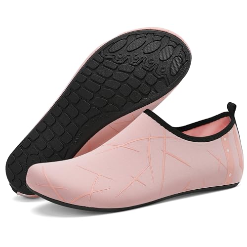 BARFULKER Badeschuhe Herren Damen Wasserschuhe Neopren Schwimmschuhe Strandschuhe Schnell Trocknend Aquaschuhe rutschfest Leicht BarfußSchuhe,Rosa 40 EU von BARFULKER