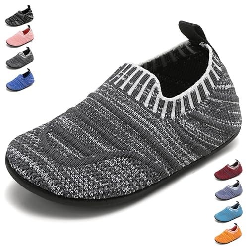 BARFULKER Hausschuh Kinder Jungen Mädchen Hüttenschuhe Baby unisex Pantoffeln Bequem Leicht Rutschfeste Kleinkinder Lauflernschuhe Turnschläppchen Barfußschuhe Slippers(Grau,32/33 EU) von BARFULKER