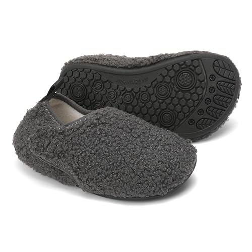 BARFULKER Hausschuh Kinder Jungen Mädchen Winter Weiche Wärme Hüttenschuhe Baby Unisex Socken Pantoffeln Bequem Rutschfeste Kleinkinder Lauflernschuhe Barfußschuhe Slippers(Grau,26/27 EU) von BARFULKER