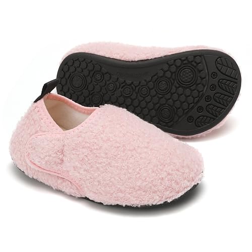BARFULKER Hausschuh Kinder Jungen Mädchen Winter Weiche Wärme Hüttenschuhe Baby Unisex Socken Pantoffeln Bequem Rutschfeste Kleinkinder Lauflernschuhe Barfußschuhe Slippers(Pink,26/27 EU) von BARFULKER