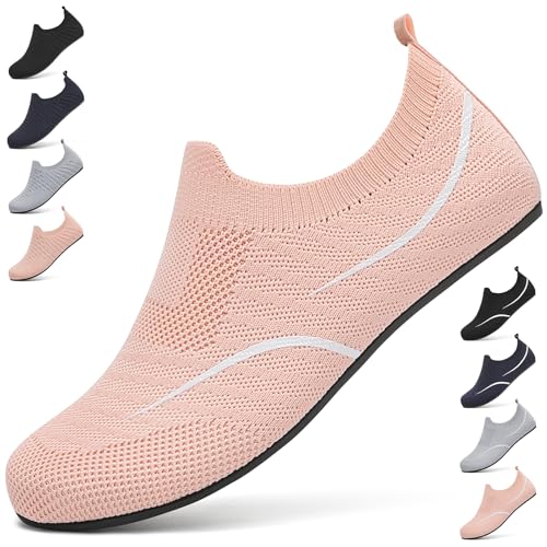 Hausschuhe Damen Herren Bequem Hüttenschuhe Rutschfest Pantoffeln Leichte Slip on Flache Home Slippers Unisex Haussocken Barfußschuhe Hausschuhsocken. Rosa, 36 EU von BARFULKER