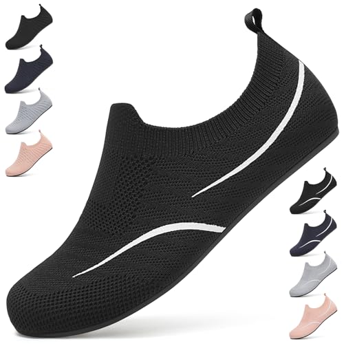 BARFULKER Hausschuhe Damen Herren Bequem Hüttenschuhe Rutschfest Pantoffeln Leichte Slip on Flache Home Slippers Unisex Haussocken Barfußschuhe Hausschuhsocken. Schwarz,35 EU von BARFULKER