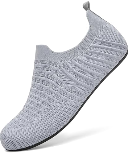 BARFULKER Hausschuhe Damen Herren Leichte Flache Hüttenschuhe Rutschfest Bequem pantoffeln Home Cozy Slippers Flexibel Barfußschuhe,Grau 46 EU von BARFULKER