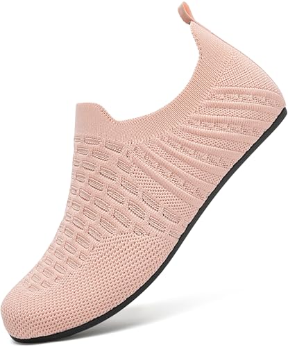 BARFULKER Hausschuhe Damen Herren Leichte Flache Hüttenschuhe Rutschfest Bequem pantoffeln Home Cozy Slippers Flexibel Barfußschuhe,Rosa 36 EU von BARFULKER