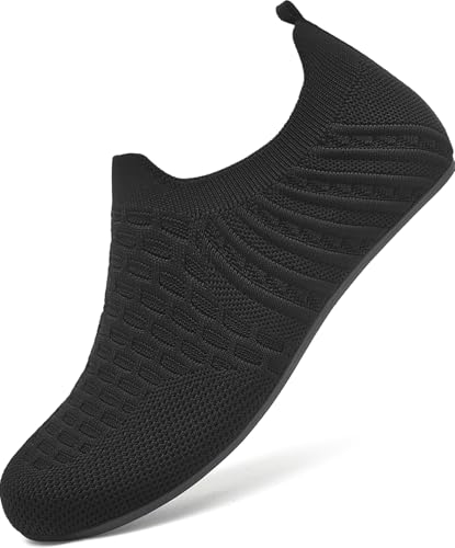 BARFULKER Hausschuhe Damen Herren Leichte Flache Hüttenschuhe Rutschfest Bequem pantoffeln Home Cozy Slippers Flexibel Barfußschuhe,Schwarz 34 EU von BARFULKER