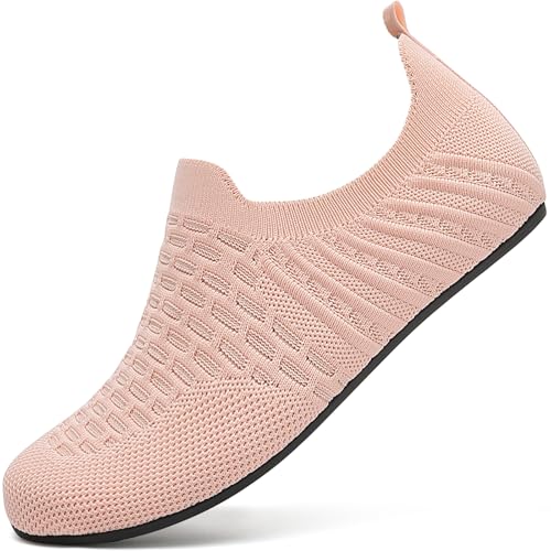 BARFULKER Hausschuhe Damen Herren Leichte Hüttenschuhe Rutschfest Flache Pantoffeln Home Cozy Slippers Flexibel Barfußschuhe,Rosa 42 EU von BARFULKER