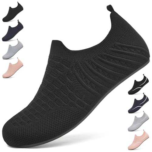 Hausschuhe Damen Herren Leichte Hüttenschuhe Rutschfest Pantoffeln Bequem Slip on Flache Home Slippers Unisex Haussocken Barfußschuhe Hausschuhsocken. Schwarz,44 EU von BARFULKER