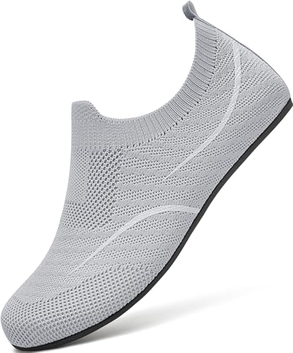 BARFULKER Hausschuhe Damen Leichte Flache Hüttenschuhe Herren Rutschfest Bequem pantoffeln Home Cozy Slippers Flexibel Barfußschuhe,Grau 45 EU von BARFULKER