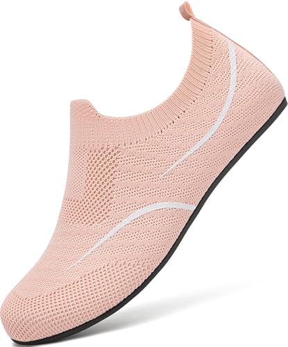 BARFULKER Hausschuhe Damen Leichte Flache Hüttenschuhe Herren Rutschfest Bequem pantoffeln Home Cozy Slippers Flexibel Barfußschuhe,Rosa 42 EU von BARFULKER