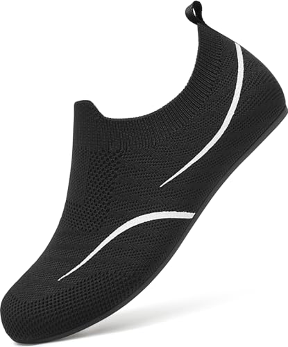 BARFULKER Hausschuhe Damen Leichte Flache Hüttenschuhe Herren Rutschfest Bequem pantoffeln Home Cozy Slippers Flexibel Barfußschuhe,Schwarz 34 EU von BARFULKER