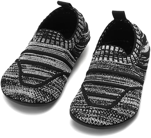 BARFULKER Hausschuhe Kinder Jungen Lauflernschuhe Mädchen Hüttenschuhe Baby Pantoffeln Bequem Leicht Rutschfeste Kleinkinder Lauflernschuhe Turnschläppchen Barfußschuhe Slippers(Schwarz/Grau,30/31 EU) von BARFULKER