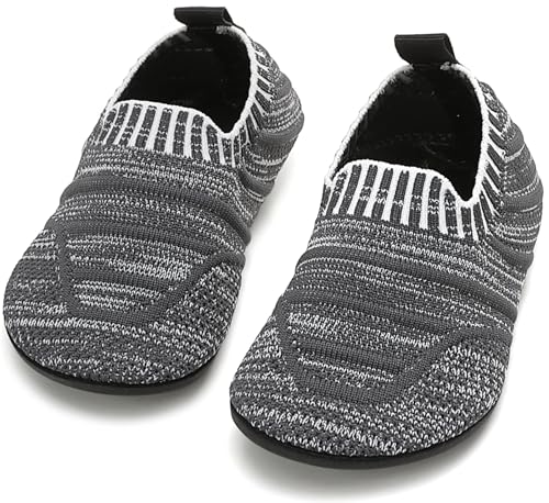 BARFULKER Hausschuhe Kinder Jungen Lauflernschuhe Mädchen Hüttenschuhe Baby Pantoffeln Bequem Leicht Rutschfeste Kleinkinder Lauflernschuhe Turnschläppchen Barfußschuhe Slippers(Grau,30/31 EU) von BARFULKER