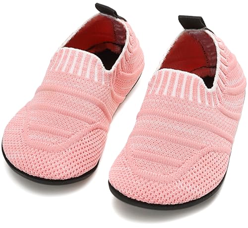 BARFULKER Hausschuhe Kinder Jungen Lauflernschuhe Mädchen Hüttenschuhe Baby Pantoffeln Bequem Leicht Rutschfeste Kleinkinder Lauflernschuhe Turnschläppchen Barfußschuhe Slippers(Pink,20/21 EU) von BARFULKER