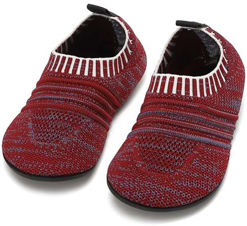 BARFULKER Hausschuhe Kinder Jungen Lauflernschuhe Mädchen Hüttenschuhe Baby Pantoffeln Bequem Leicht Rutschfeste Kleinkinder Lauflernschuhe Turnschläppchen Barfußschuhe Slippers(Rot,30/31 EU) von BARFULKER