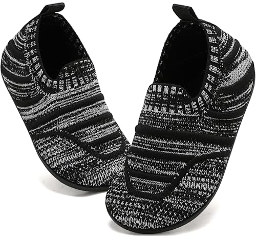 BARFULKER Hausschuhe Kinder Jungen Mädchen Atmungsaktive Pantoffeln Leicht Rutschfest Lauflernschuhe Kleinkinder Hüttenschuhe Slippers Barfußschuhe,(Schwarz/Grau,30/31 EU) von BARFULKER