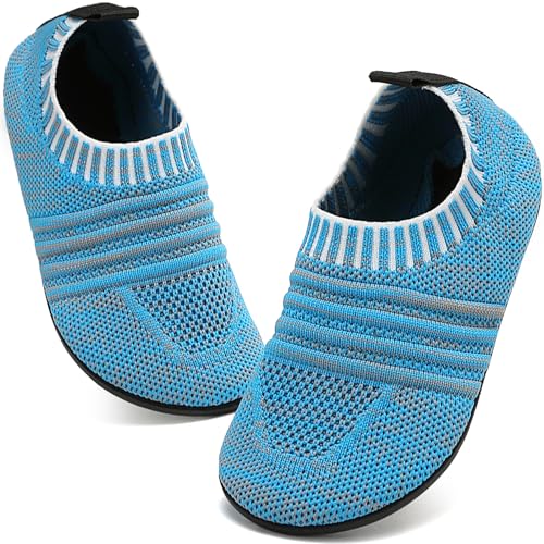 BARFULKER Hausschuhe Kinder Jungen Mädchen Atmungsaktive Pantoffeln Leicht Rutschfest Lauflernschuhe Kleinkinder Hüttenschuhe Slippers Barfußschuhe,Himmelblau 24/25 EU von BARFULKER