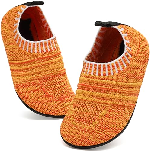 BARFULKER Hausschuhe Kinder Jungen Mädchen Atmungsaktive Pantoffeln Leicht Rutschfest Lauflernschuhe Kleinkinder Hüttenschuhe Slippers Barfußschuhe,Orange 22/23 EU von BARFULKER