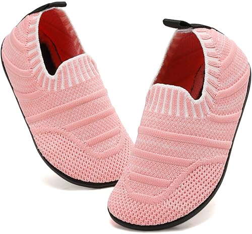 BARFULKER Hausschuhe Kinder Jungen Mädchen Atmungsaktive Pantoffeln Leicht Rutschfest Lauflernschuhe Kleinkinder Hüttenschuhe Slippers Barfußschuhe,Rosa 26/27 EU von BARFULKER