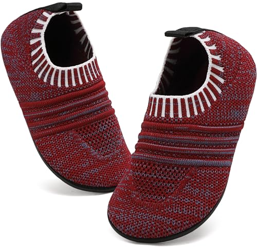 BARFULKER Hausschuhe Kinder Jungen Mädchen Atmungsaktive Pantoffeln Leicht Rutschfest Lauflernschuhe Kleinkinder Hüttenschuhe Slippers Barfußschuhe,Rot 28/29 EU von BARFULKER