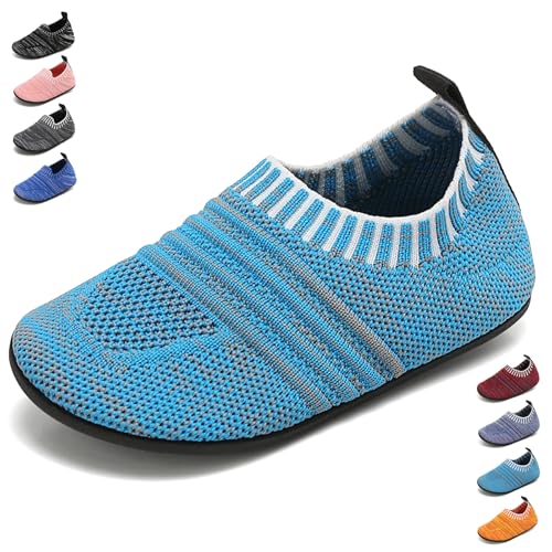 BARFULKER Hausschuhe Kinder Jungen Mädchen Hüttenschuhe Baby Unisex Pantoffeln Bequem Leicht rutschfeste Kleinkinder Lauflernschuhe Turnschläppchen Barfußschuhe Slippers(Blau,26/27 EU) von BARFULKER