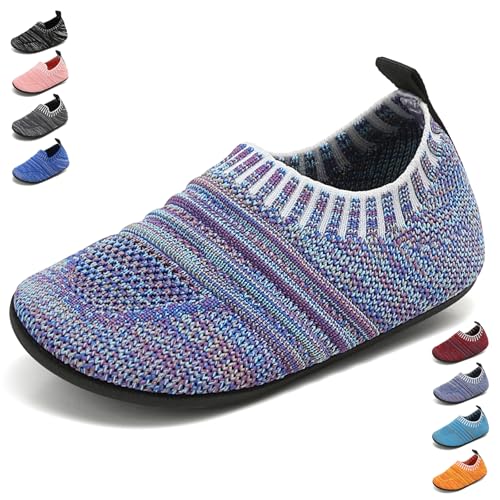 BARFULKER Hausschuhe Kinder Jungen Mädchen Hüttenschuhe Baby Unisex Pantoffeln Bequem Leicht rutschfeste Kleinkinder Lauflernschuhe Turnschläppchen Barfußschuhe Slippers(Lila,22/23 EU) von BARFULKER