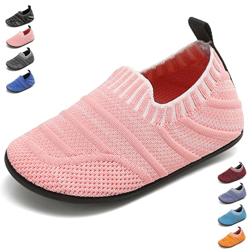 BARFULKER Hausschuhe Kinder Jungen Mädchen Hüttenschuhe Baby unisex Pantoffeln Bequem Leicht Rutschfeste Kleinkinder Lauflernschuhe Turnschläppchen Barfußschuhe Slippers(Pink,32/33 EU) von BARFULKER