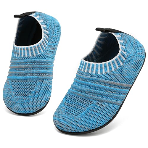 BARFULKER Hausschuhe Kinder Jungen Mädchen Leicht Rutschfest Atmungsaktive Pantoffeln Kleinkinder Schuhe Barfussschuhe für kinder Weiche Slippers (Himmelblau 24/25 EU) von BARFULKER