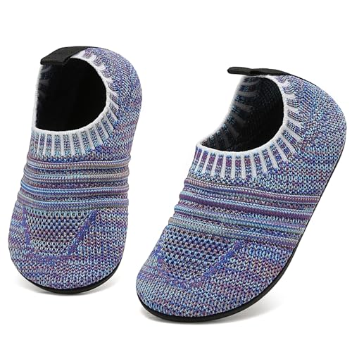 BARFULKER Hausschuhe Kinder Jungen Mädchen Leicht Rutschfest Atmungsaktive Pantoffeln Kleinkinder Schuhe Barfussschuhe für kinder Weiche Slippers (Lila 26/27 EU) von BARFULKER