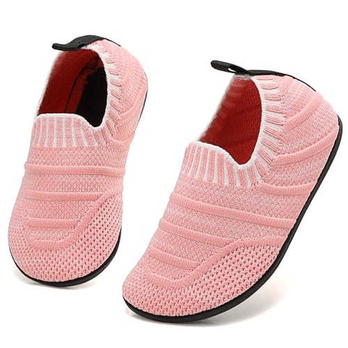 BARFULKER Hausschuhe Kinder Jungen Mädchen Leicht Rutschfest Atmungsaktive Pantoffeln Kleinkinder Schuhe Barfussschuhe für kinder Weiche Slippers (Rosa 28/29 EU) von BARFULKER