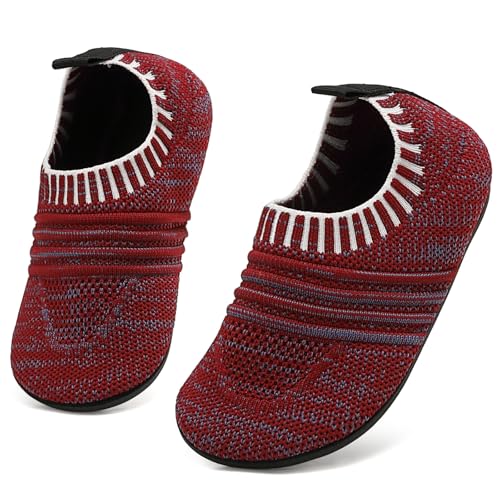 BARFULKER Hausschuhe Kinder Jungen Mädchen Leicht Rutschfest Atmungsaktive Pantoffeln Kleinkinder Schuhe Barfussschuhe für kinder Weiche Slippers (Rot 26/27 EU) von BARFULKER