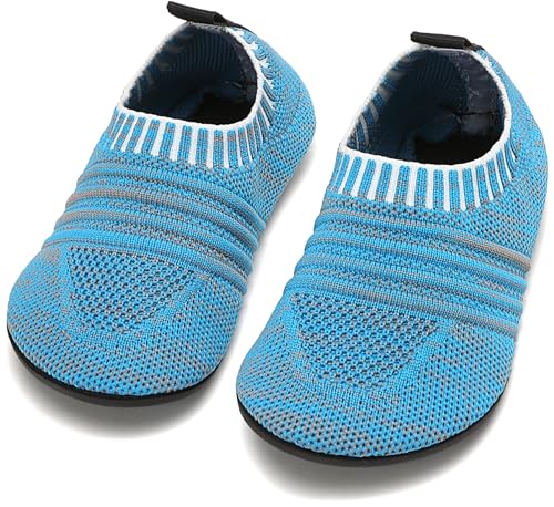 BARFULKER Hausschuhe Kinder Mädchen Hüttenschuhe Jungen Lauflernschuhe Baby Pantoffeln Bequem Leicht Rutschfeste Kleinkinder Lauflernschuhe Turnschläppchen Barfußschuhe Slippers(Blau,26/27 EU) von BARFULKER