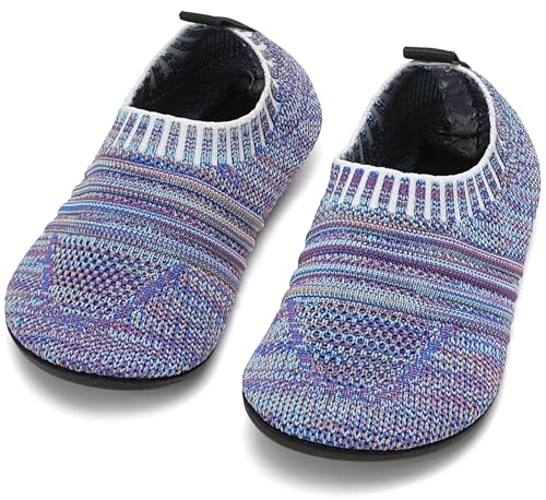 BARFULKER Hausschuhe Kinder Mädchen Hüttenschuhe Jungen Lauflernschuhe Baby Pantoffeln Bequem Leicht Rutschfeste Kleinkinder Lauflernschuhe Turnschläppchen Barfußschuhe Slippers(Lila,32/33 EU) von BARFULKER