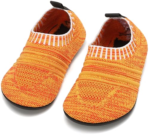 BARFULKER Hausschuhe Kinder Mädchen Hüttenschuhe Jungen Lauflernschuhe Baby Pantoffeln Bequem Leicht Rutschfeste Kleinkinder Lauflernschuhe Turnschläppchen Barfußschuhe Slippers(Orange,20/21 EU) von BARFULKER