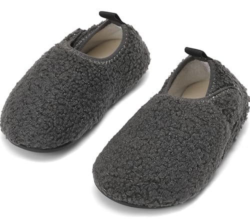 BARFULKER Hausschuhe Kinder Winter Jungen Warme Lauflernschuhe Mädchen Hüttenschuhe Baby Pantoffeln Bequem Leicht Rutschfeste Kleinkinder Barfußschuhe Slippers(Grau,30/31 EU) von BARFULKER