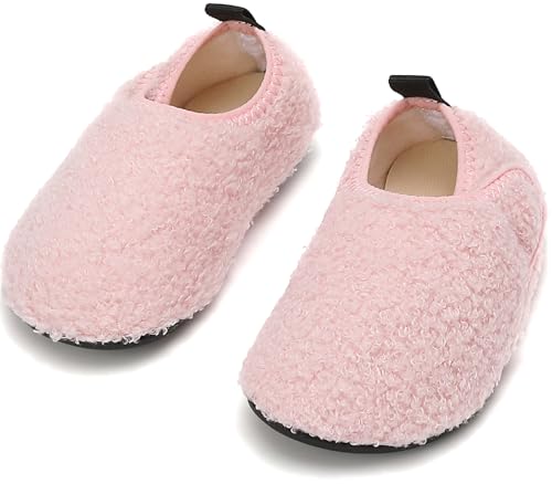 BARFULKER Hausschuhe Kinder Winter Jungen Warme Lauflernschuhe Mädchen Hüttenschuhe Baby Pantoffeln Bequem Leicht Rutschfeste Kleinkinder Barfußschuhe Slippers(Rosa,32/33 EU) von BARFULKER