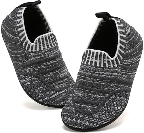 BARFULKER Kinder Hausschuhe Jungen Mädchen Atmungsaktive Pantoffeln Leicht Rutschfest Lauflernschuhe Kleinkinder Hüttenschuhe Slippers Barfußschuhe,Grau 24/25 EU von BARFULKER