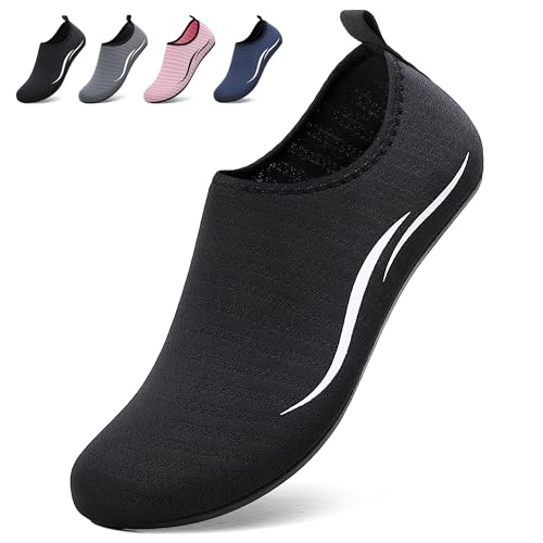 BARFULKER Schwimmschuhe Badeschuhe Damen Herren - Schnell Trocknend Wasserschuhe Leicht Strandschuhe Surfschuhe für Männer Frauen, Aquaschuhe für Pool Beach Yoga, Schwarz, 42 EU von BARFULKER