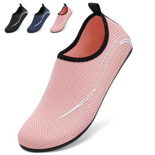 BARFULKER Schwimmschuhe Badeschuhe Damen Herren - Schnell Trocknend Wasserschuhe Leicht Strandschuhe Surfschuhe für Männer Frauen, rutschfeste Aquaschuhe für Pool Beach Yoga, Rosa, 36 EU von BARFULKER