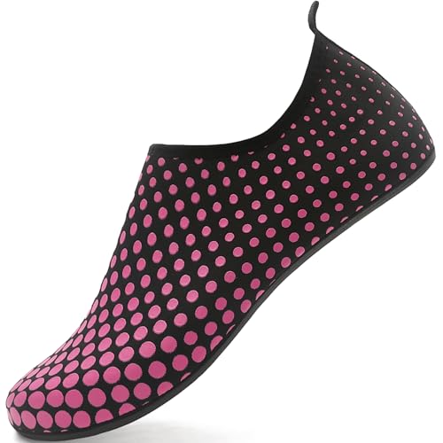 BARFULKER Wasserschuhe Badeschuhe Leicht Damen Schwimmschuhe Herren Schnell Trocknend Aquaschuhe rutschfeste Strandschuhe Surfschuhe Barfußschuhe für Männer Frauen Beach Pool, Rose rot 34 EU von BARFULKER