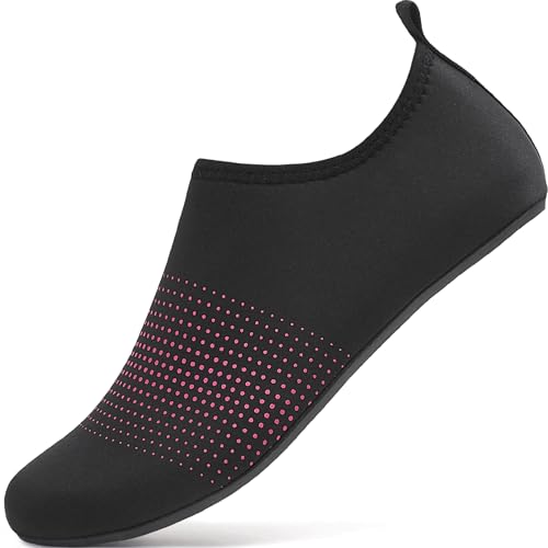 BARFULKER Wasserschuhe Badeschuhe Leicht Damen Schwimmschuhe Herren Schnell Trocknend Aquaschuhe rutschfeste Strandschuhe Surfschuhe Barfußschuhe für Männer Frauen Beach Pool, Schwarz Rose 35 EU von BARFULKER