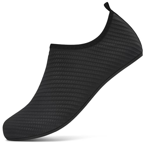 BARFULKER Wasserschuhe Damen Herren Badeschuhe Schnell Trocknend Schwimmschuhe Leicht Aquaschuhe rutschfeste Strandschuhe Surfschuhe Barfußschuhe für Männer Frauen Beach Pool, Schwarz 42/43 EU von BARFULKER