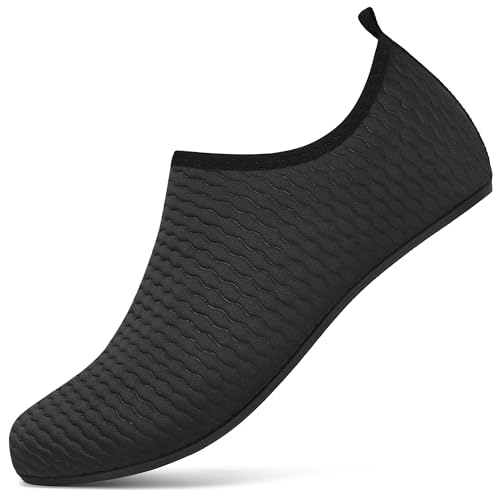BARFULKER Wasserschuhe Damen Herren Badeschuhe Schnell Trocknend Schwimmschuhe Leicht Aquaschuhe rutschfeste Strandschuhe Surfschuhe Barfußschuhe für Männer Frauen Beach Pool, Schwarz 44/45 EU von BARFULKER