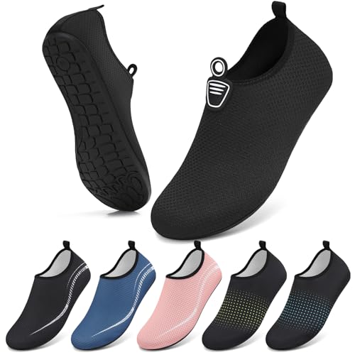 BARFULKER Wasserschuhe Damen Herren Badeschuhe Schwimmschuhe Schnell Trocknend Aquaschuhe rutschfeste Strandschuhe Surfschuhe Barfußschuhe Beach Pool Unisex(Schwarz 47 EU) von BARFULKER