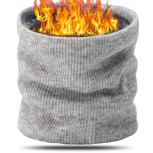 BARFULKER Winter Halsschlauch Herren Damen, Warm Gefüttert Strickschal Schlauchschal Ski Halswärmer Gesichtsschal Fleece Loop Schal Winddichte Gesichtsmaske Unisex, Hellgrau von BARFULKER