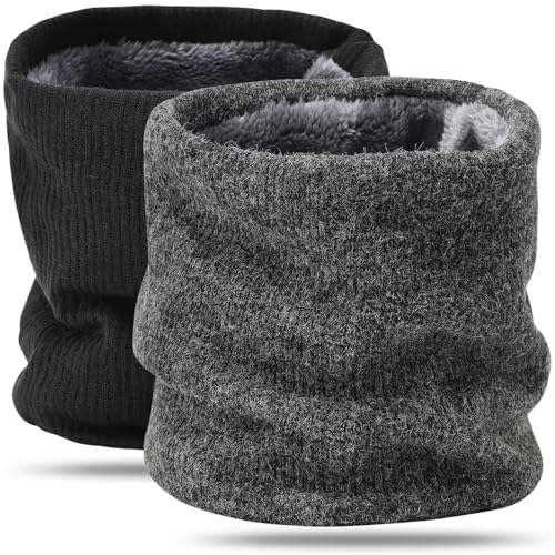 BARFULKER Winter Halsschlauch Herren Damen, Warm Gefüttert Strickschal Schlauchschal Ski Halswärmer Gesichtsschal Fleece Loop Schal Winddichte Gesichtsmaske Unisex, Schwarz Dunkelgrau von BARFULKER