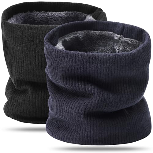 BARFULKER Winter Halsschlauch Herren Damen, Warm Gefüttert Strickschal Schlauchschal Ski Halswärmer Gesichtsschal Fleece Loop Schal Winddichte Gesichtsmaske Unisex, Schwarz Marineblau von BARFULKER