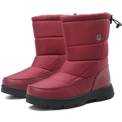 BARFULKER Winterstiefel Herren Damen Winterschuhe Warm Gefüttert Schneestiefel Leicht Wanderschuhe Trekkingschuhe Rutschfest Stiefel Outdoor Boots, Rot 37 EU von BARFULKER