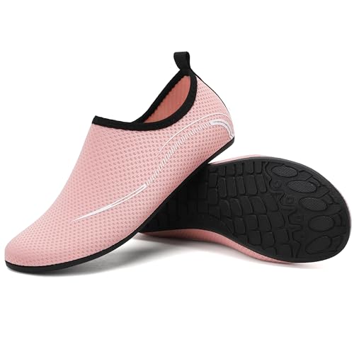 Badeschuh Damen Wasserschuhe Frauen Neoprenschuhe Strandschuhe Aquaschuhe Surfschuhe Schwimmschuhe Wassersportschuhe Barfuß Schuhe Leicht Hausschuhe. Rosa, 42 EU von BARFULKER